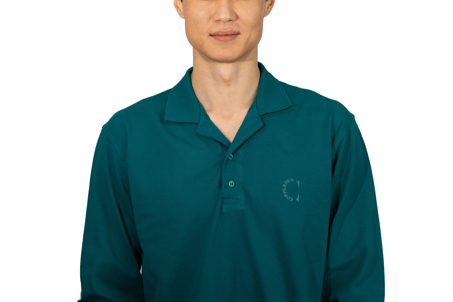 Copperden Men’s Regular Fit 100% Double Piqué Cotton Polo – Muted Teal (Full Sleeve)