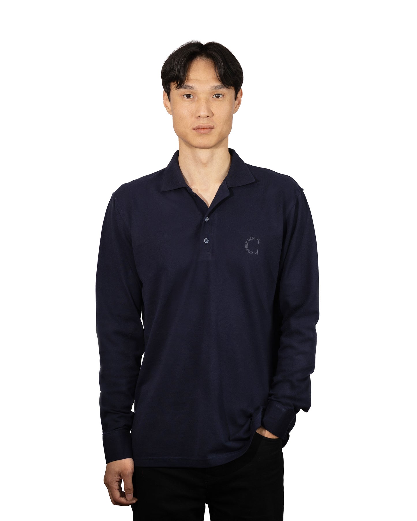 Copperden Men’s Regular Fit 100% Double Piqué Cotton Polo – Navy (Full Sleeve)