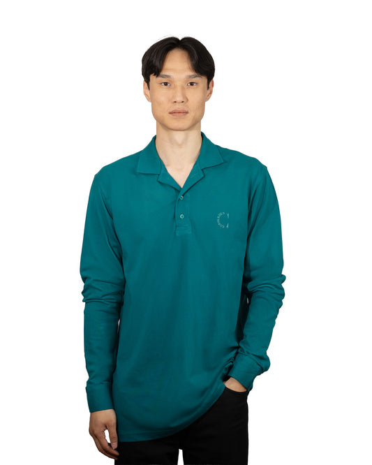 Copperden Men’s Regular Fit 100% Double Piqué Cotton Polo – Muted Teal (Full Sleeve)