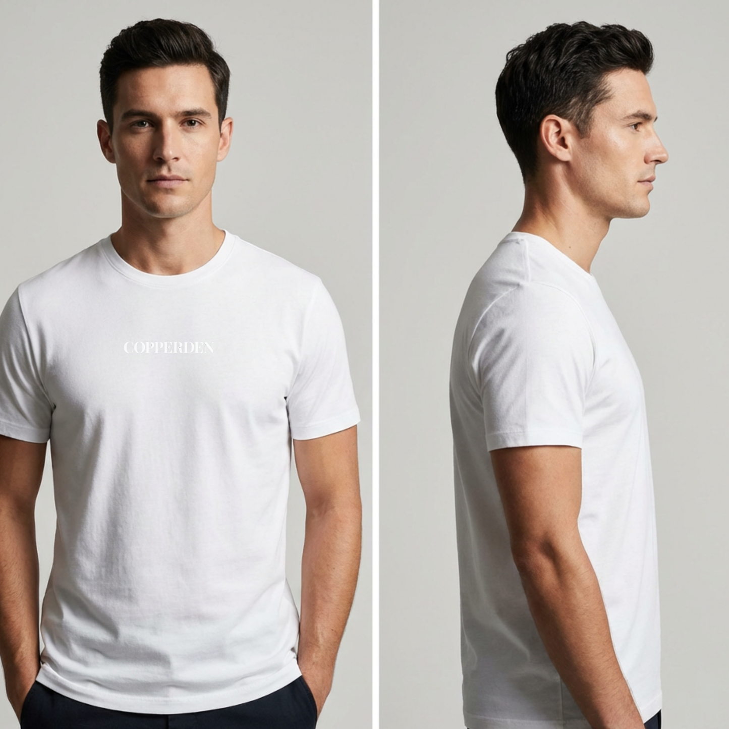 Copperden Regular Fit 100% French Terry Cotton Tshirt in White – Short Sleeve