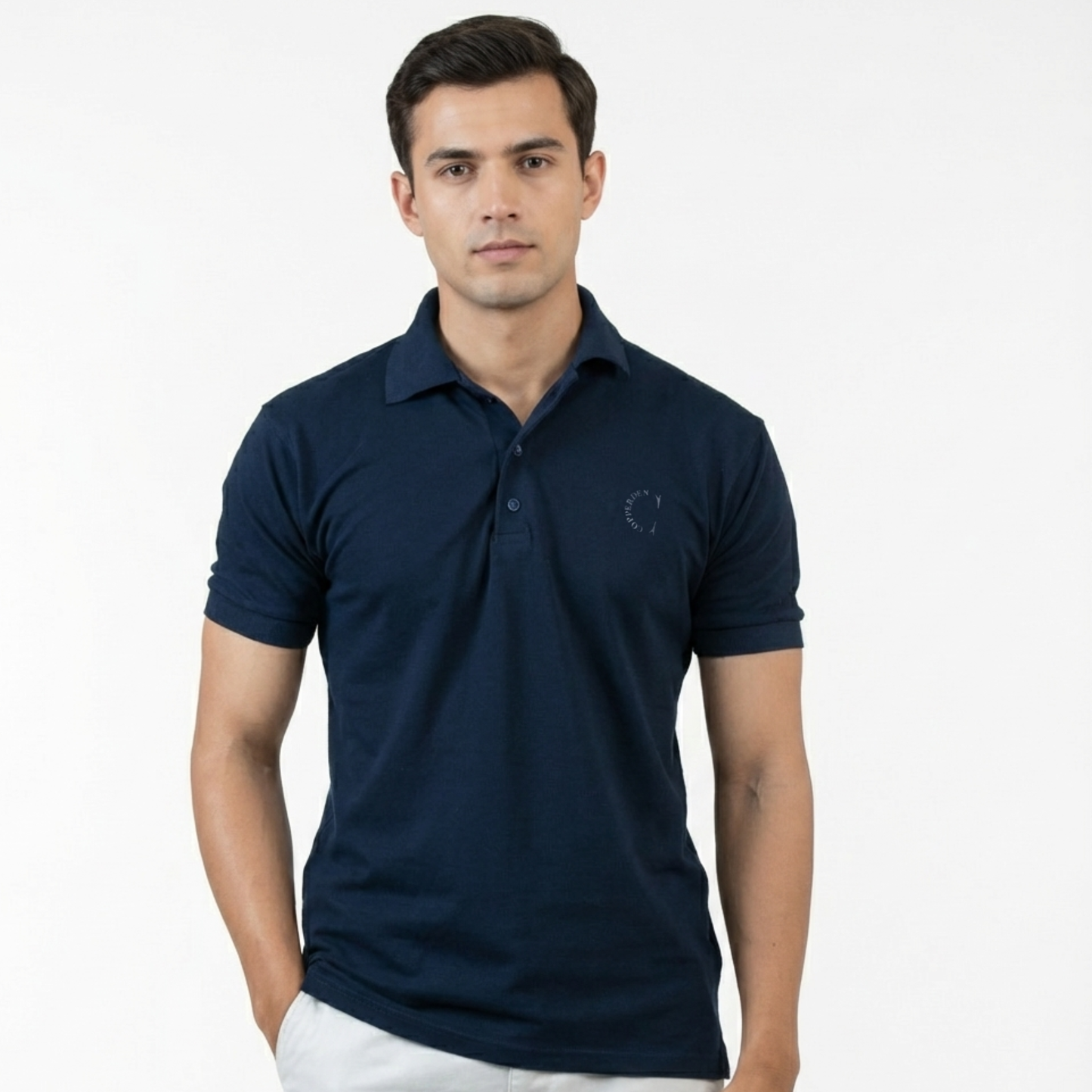 Copperden Regular Fit 100% Double Pique Cotton Polo in Navy– Short Sleeve