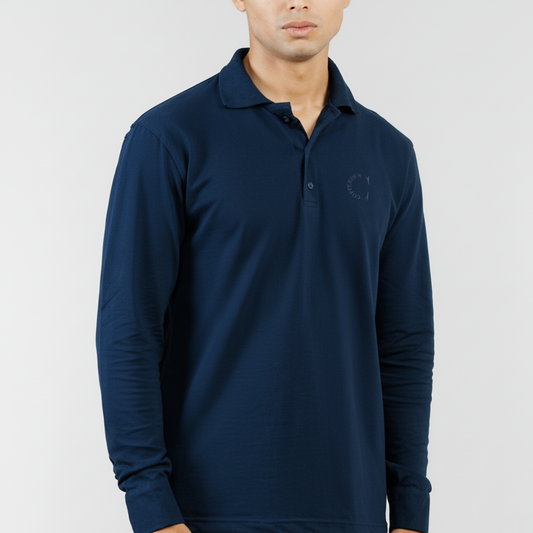 Cotton Heavyweight Polo in Navy – Full Sleeve