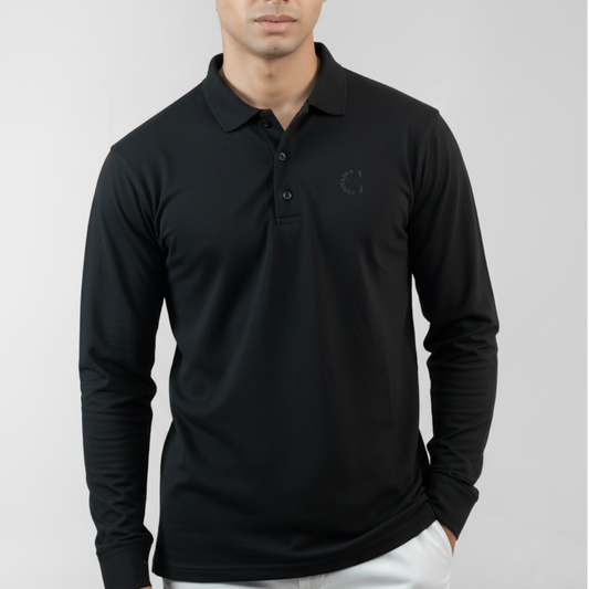 Cotton Heavyweight Polo in Black Midnight – Full Sleeve