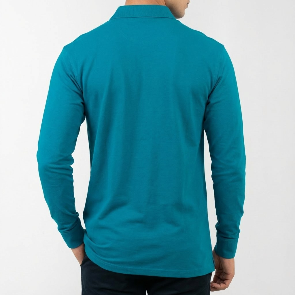 Copperden Regular Fit 100% Double Pique Cotton Polo in  Muted Teal – Full Sleeve