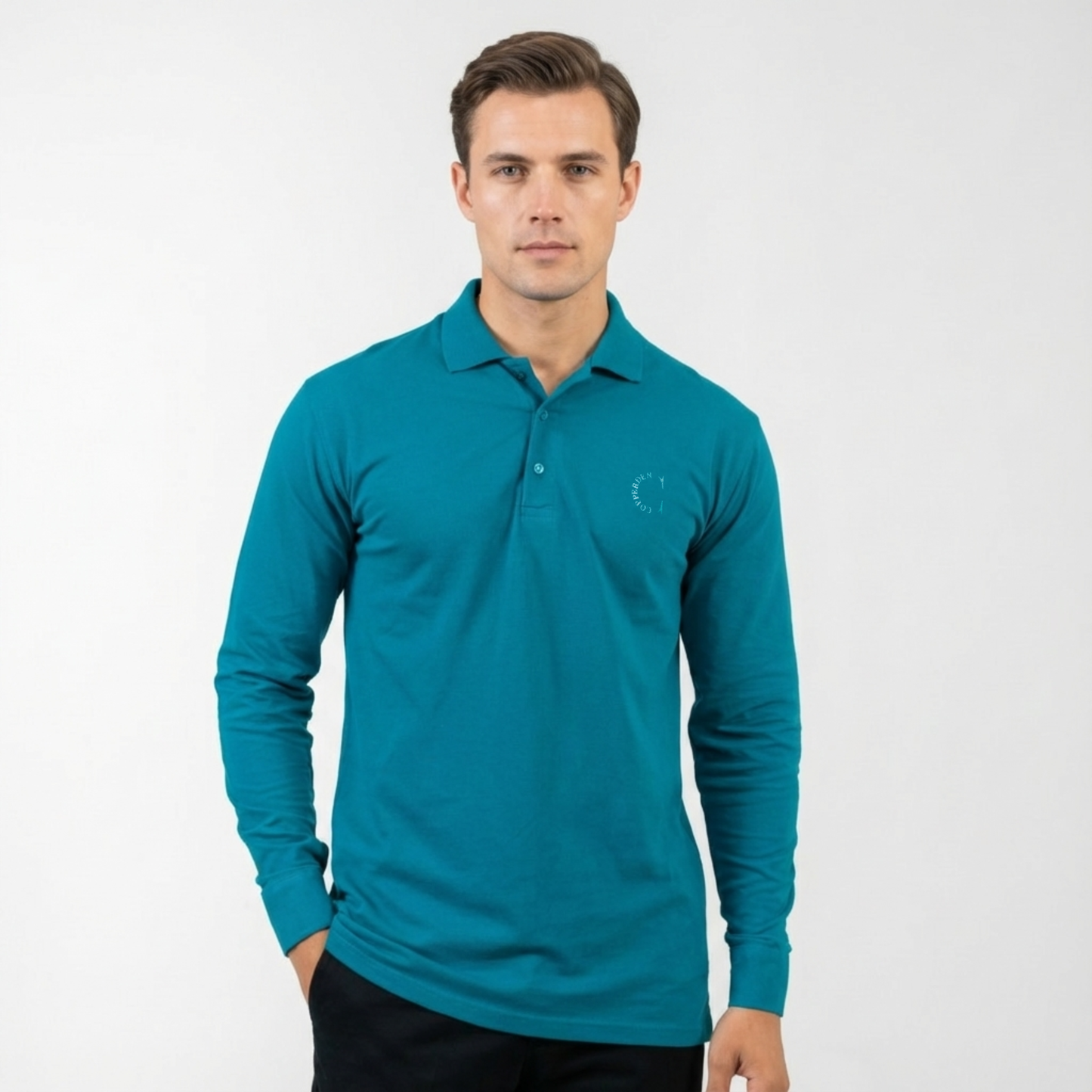 Copperden Regular Fit 100% Double Pique Cotton Polo in  Muted Teal – Full Sleeve