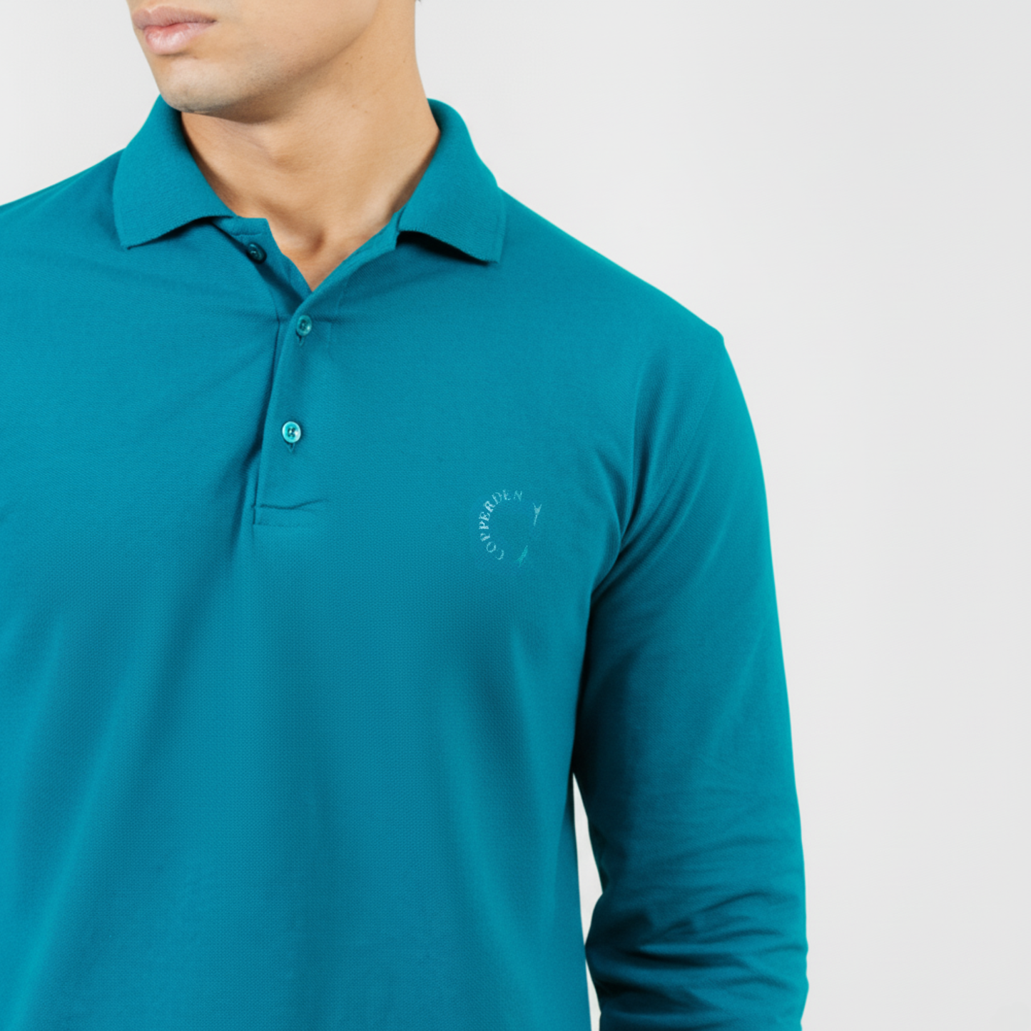 Copperden Regular Fit 100% Double Pique Cotton Polo in  Muted Teal – Full Sleeve