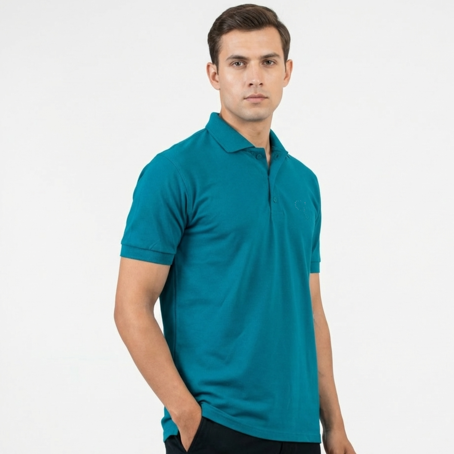 Copperden Regular Fit 100% Double Pique Cotton Polo in Muted Teal – Short Sleeve