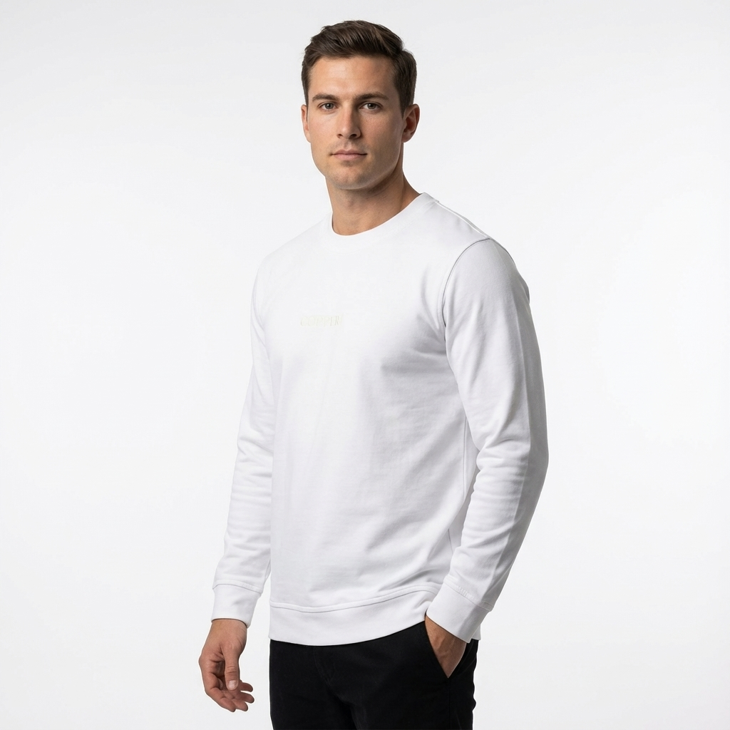 Copperden Regular Fit 100% French Terry Cotton Tshirt in White – Full Sleeve