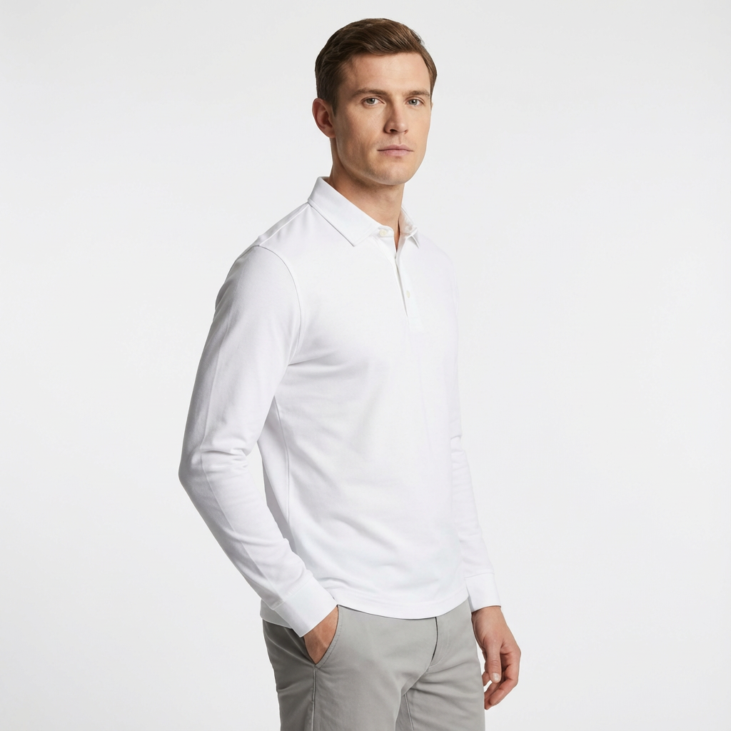 Copperden Regular Fit 100% Double Pique Cotton Polo in Classic White – Full Sleeve