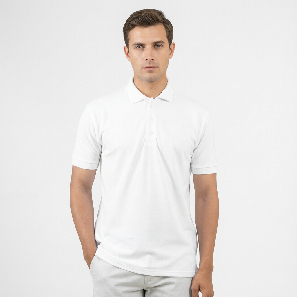 Copperden Regular Fit 100% Double Pique Cotton Polo in Classic White – Short Sleeve