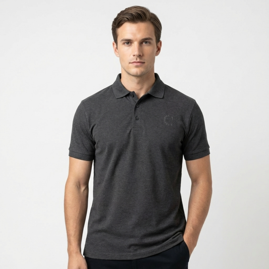 Cotton Heavyweight Polo in  Charcoal Grey – Short Sleeve