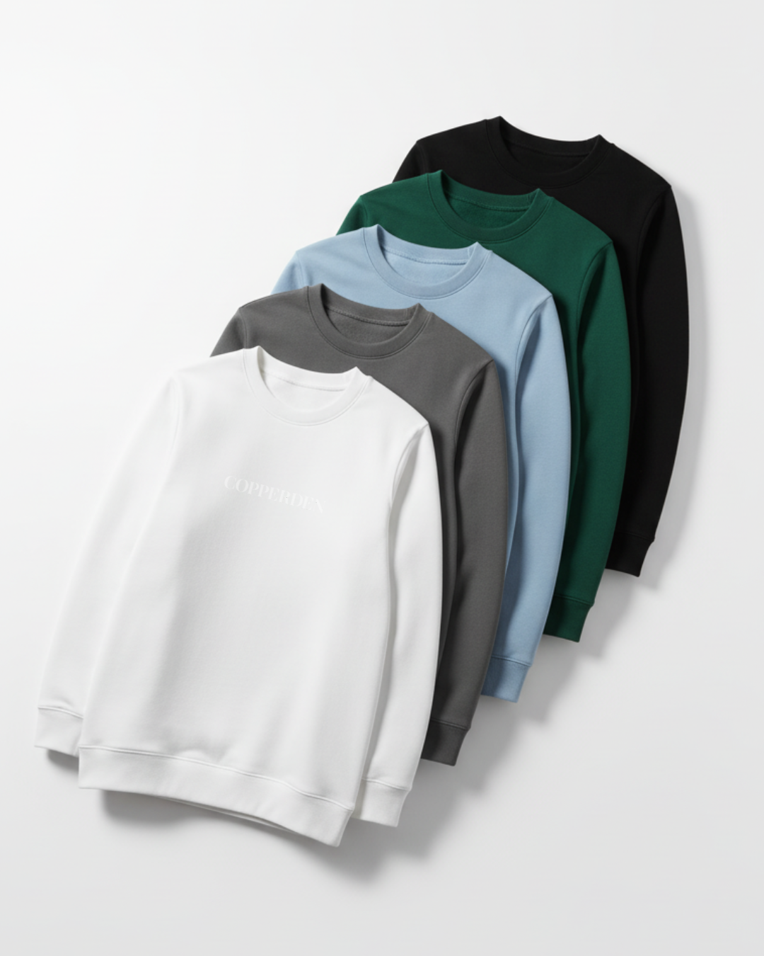 Men’s 5 Pack Long Sleeve T‑Shirts – 100% Cotton, Full Sleeve, Regular Fit in White/Charcol Grey/Light Blue/Dark Green/Black