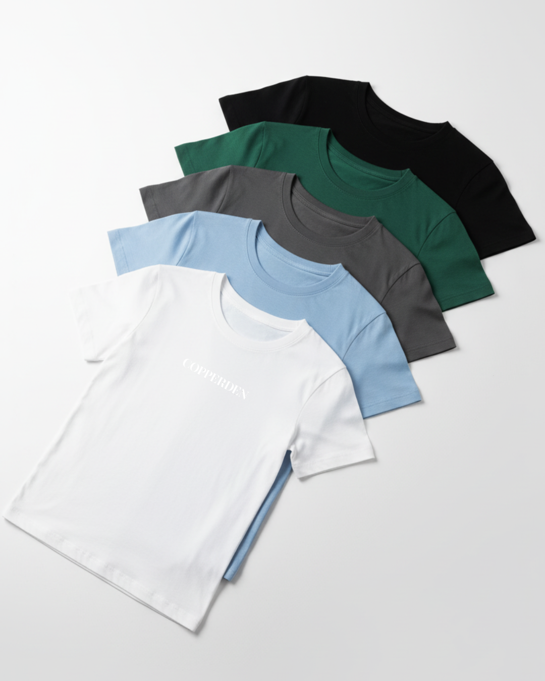 Men’s 5 Pack Black T‑Shirts – 100% Cotton, Short Sleeve, Regular Fit in White/Light Blue/Black/Dark Green/Charcoal Grey